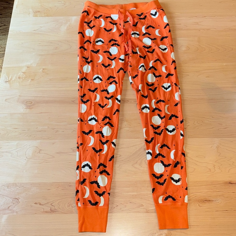 Unisex Hanna Andersson Organic Long John Pajama Pants in Orange Halloween Bats M